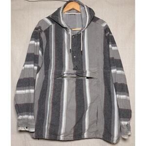 No Boundaries Pullover Baja Hoodie Mens 2XL Gray Blue Striped Kangaroo Pocket